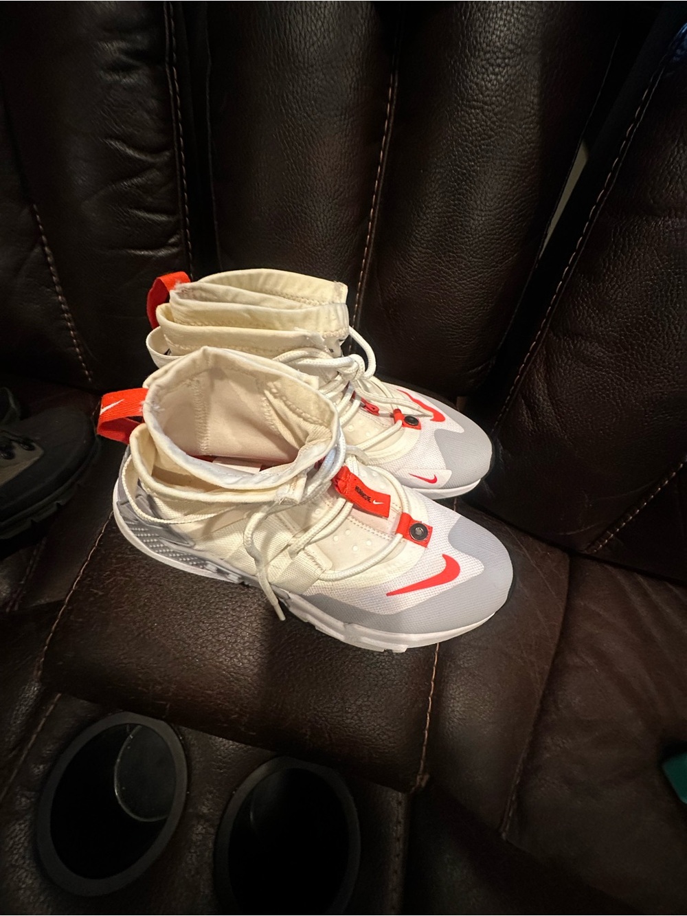 Nike Kids White and Bright Orange High-Top Sneakers